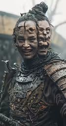 there are three women dressed in armor and faces