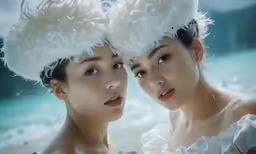 two young women pose as if to have the same hair and make them look different