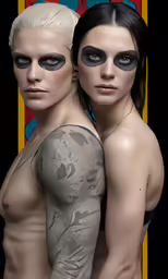 two girls pose in front of a painting