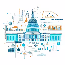 a blue, orange and white image of the capital building