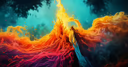 an abstract painting of colorful fire in the air