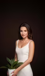 a beautiful young lady holding a potted plant
