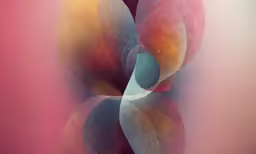 an abstract artwork of colored shapes on a pink background