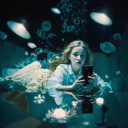 a woman takes a photo of the underwater scene