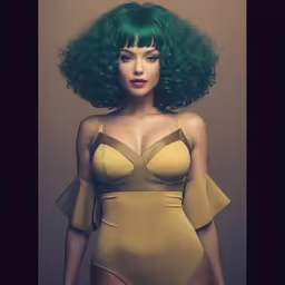 a women with a very unusual and green hair