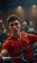 the young man is waiting to return the ball