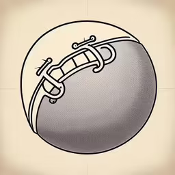 an image of a baseball ball with a lace on the side,a stylized football with laces and a ball in it,an old football with an eyeball with a chain attached,a drawing of a ball and a key chain around it,drawing - football drawing with line work effect by joe nowitz