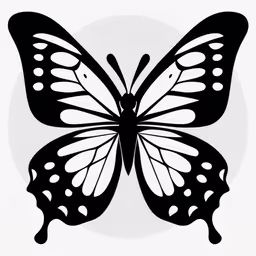 a black and white butterfly flying on top of a circle,the silhouette of a butterfly that is black and white