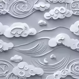 an artistic paper work with white clouds and stars
