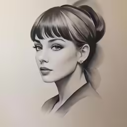 a drawing of a woman with bangs in her hair