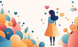 a girl looking at a wall with heart shapes