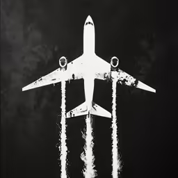 a black and white photo of a jet flying high in the sky