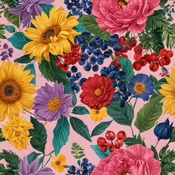 a flowered wallpaper with many different flowers