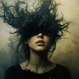 woman with eye patch covered in hair over eyes