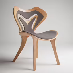 a chair that has a curved wooden back