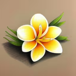 a yellow flower with green leaves on it,a colorful picture of a flower with long green leaves