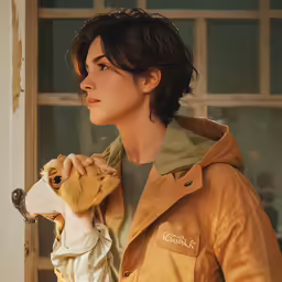 a woman holding a stuffed dog near her face