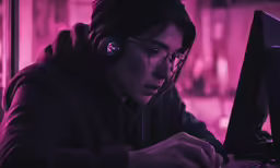 a person wearing headphones and sitting at a computer