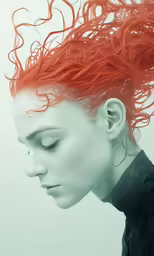 woman with red hair in artistic way with filter applied