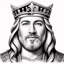 a portrait of jesus with long white hair and wearing a crown