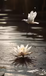 the white flowers are floating on the surface