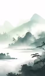 an image of misty morning in the mountains