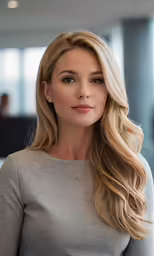 a woman in grey sweater sitting down wearing earrings