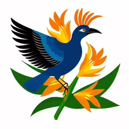 a bird on a flower with feathers around its body,a colorful bird sitting on top of some flowers