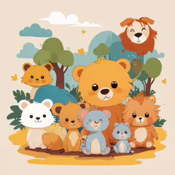 an illustration of many little bears,a group of animals sitting next to each other