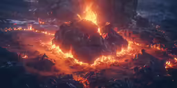 the fire has turned red to reveal the structure