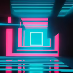colorful lights are shown in the dark room