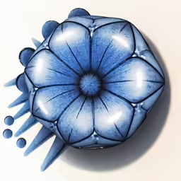 a vase with spikes sticking out of it on the ground