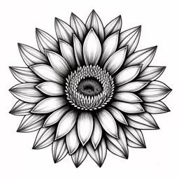 a lotus flower is shown in black and white,a drawing of a large flower with a circular, flower in the center