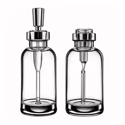 two clear glass salt shakers in a set