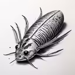a drawing of a dead shrimp sitting on top of a table