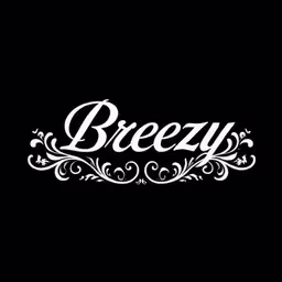 the word breezy is written in ornate font