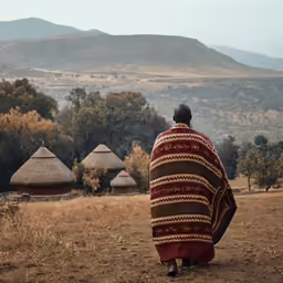 a man in a blanket is sitting alone