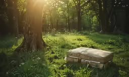 an old suitcase is sitting in the grass