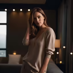 a woman in the middle of a room posing for a photo