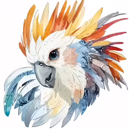 a colorful parrot head with a white background