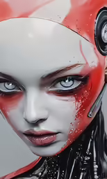 an illustration shows a futuristic female with red hair
