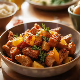 a bowl full of food that is on the table