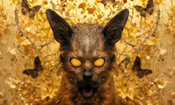an artistic art work with a cat in a yellow background