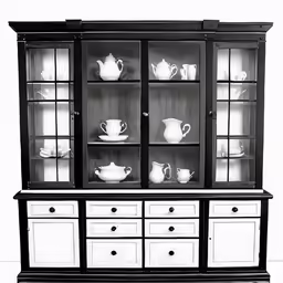 a cabinet containing several china cases that appear to be empty
