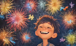 a small boy with a toothy grin and happy expression