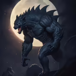godzilla standing by the full moon on dark background