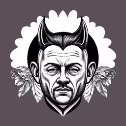 a drawing of a bearded man with devil horns and wings