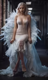 a woman wearing a dress with wings