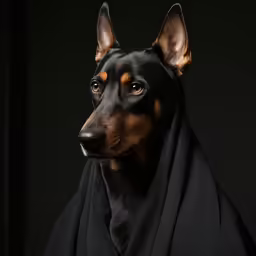 a black and tan dog with a suit on