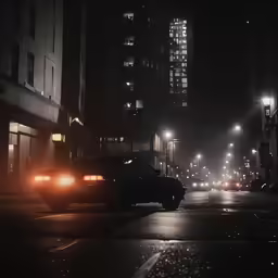 a black and white image of two cars in the dark